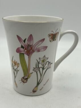 Vintage Royal Sutherland HM Fine Bone China Cup – Botanical & Butterflies, 4”